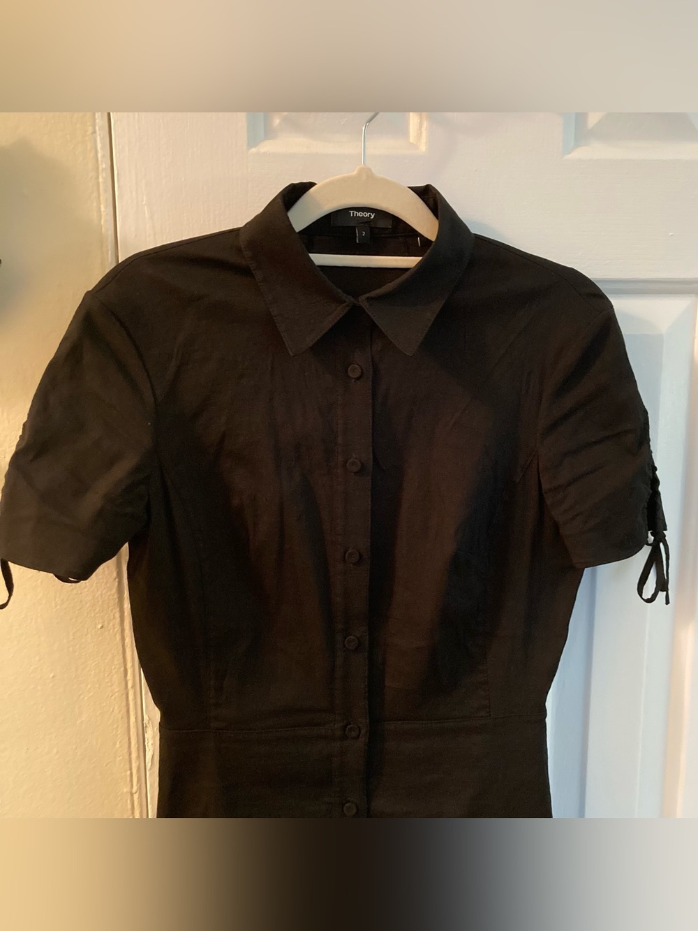 Black Linen Blend Theory Mini Dress - Picture 5 of 10